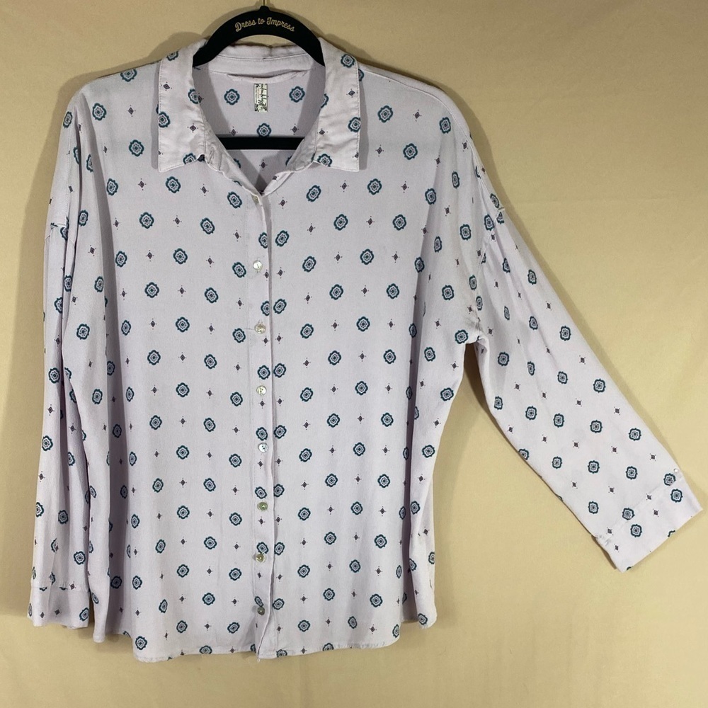 Intimately By Free People Oversized Printed Boho Paisley Button Down Shirt